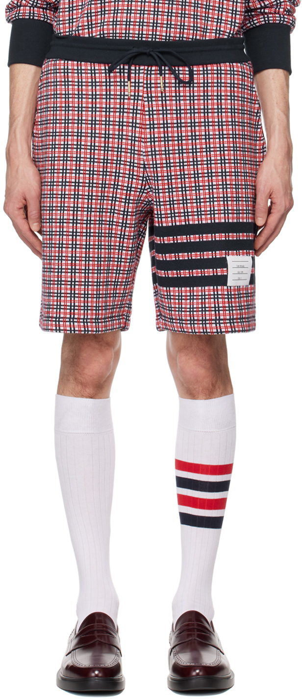 Navy & Red Check 4-Bar Shorts