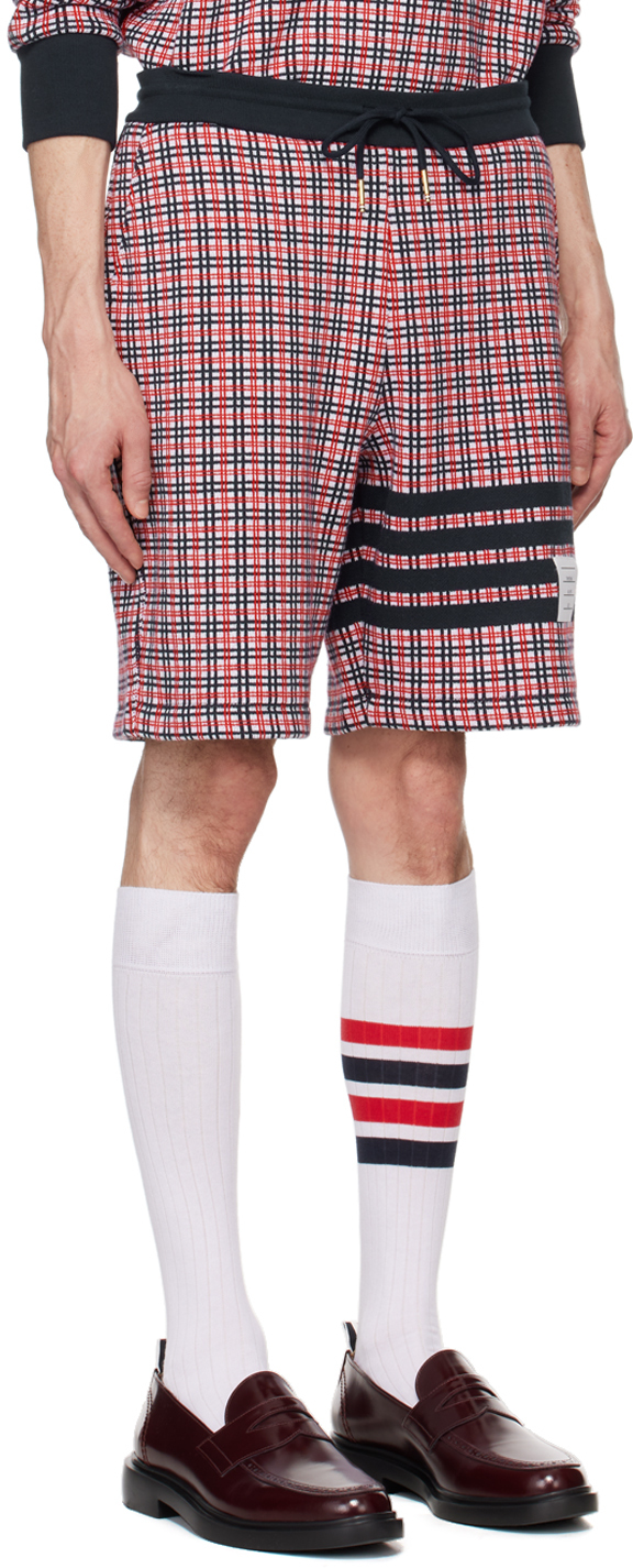 Thom Browne Check 4 Bar Sweat Cotton Shorts In 960 Rwbwht