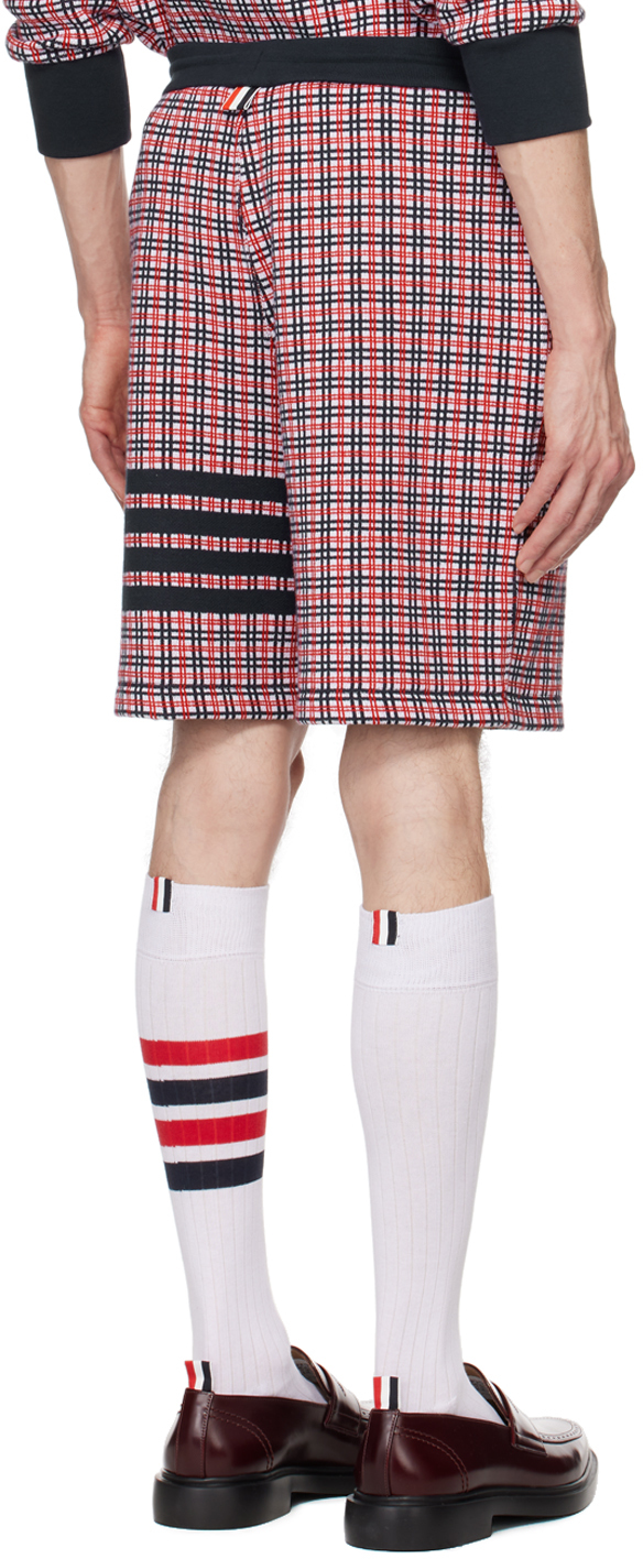 Thom Browne Check 4 Bar Sweat Cotton Shorts In 960 Rwbwht