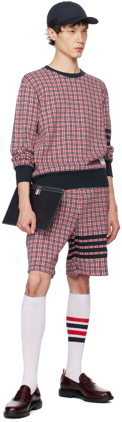 Thom Browne Check 4 Bar Sweat Cotton Shorts In 960 Rwbwht