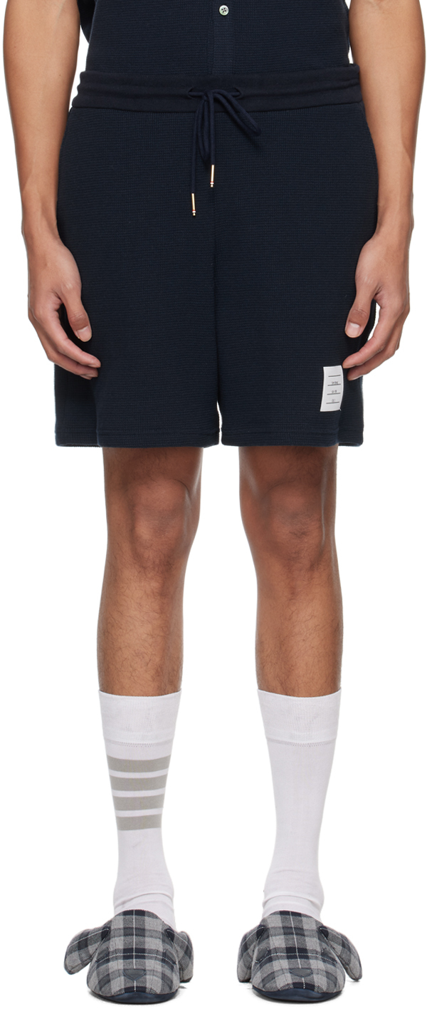 Shop Thom Browne Navy Textured Shorts In 415 Navy