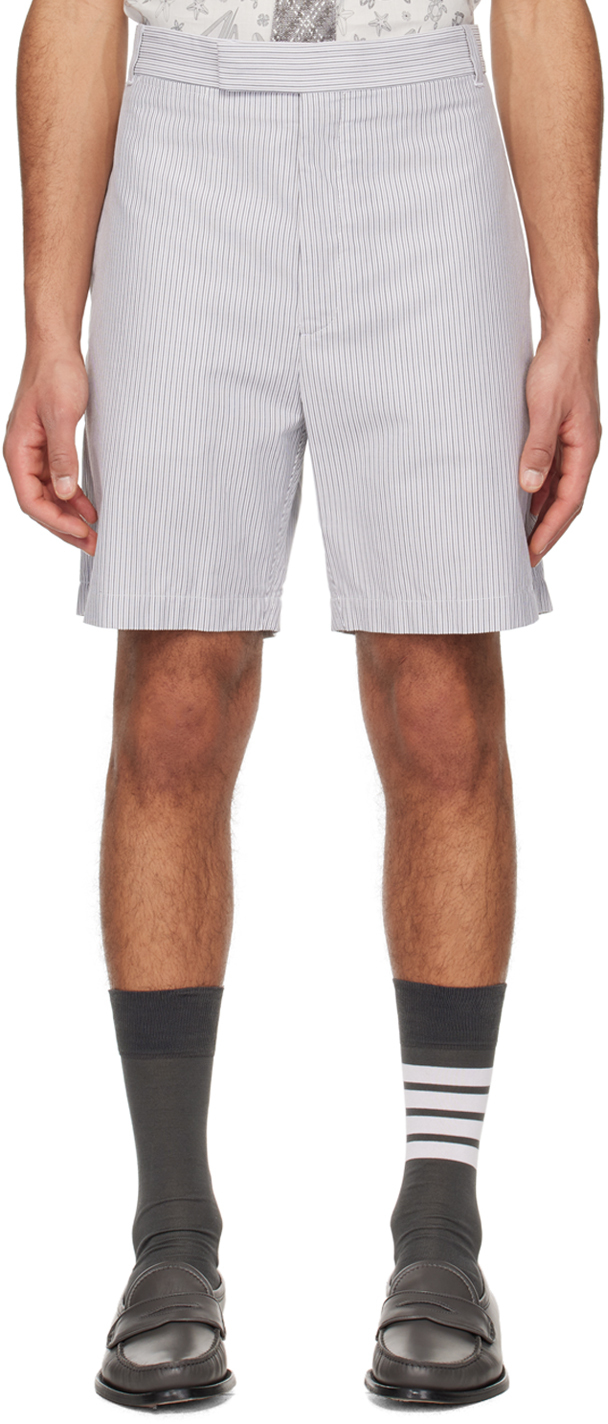 Shop Thom Browne White & Gray Striped Shorts In 035 Med Grey