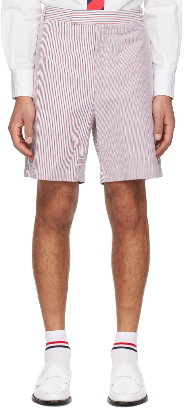 Thom Browne: White & Red Striped Shorts | SSENSE