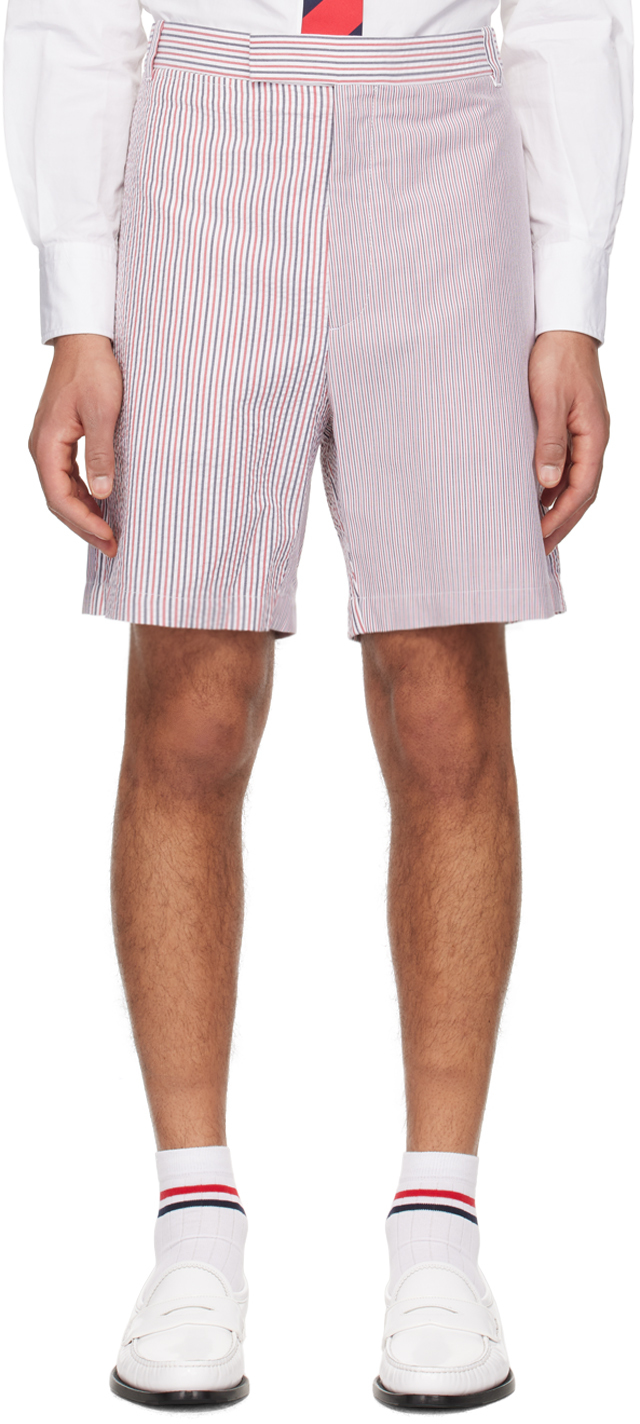 Shop Thom Browne White & Red Striped Shorts In 960 Rwbwht