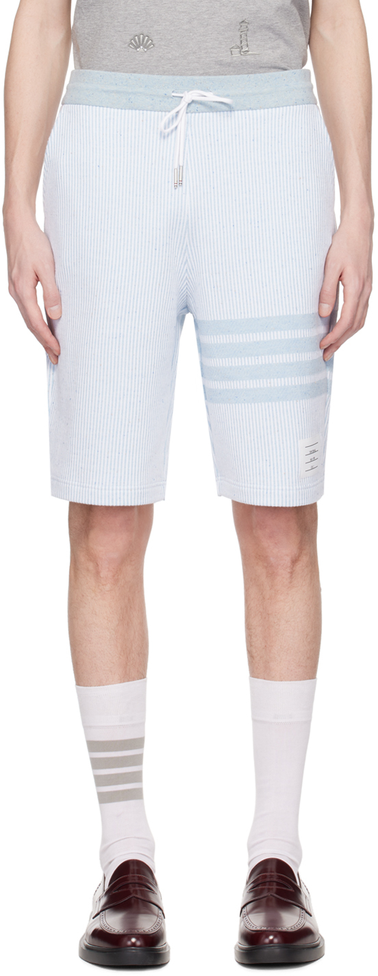 Shop Thom Browne White & Blue 4-bar Shorts In 480 Light Blue