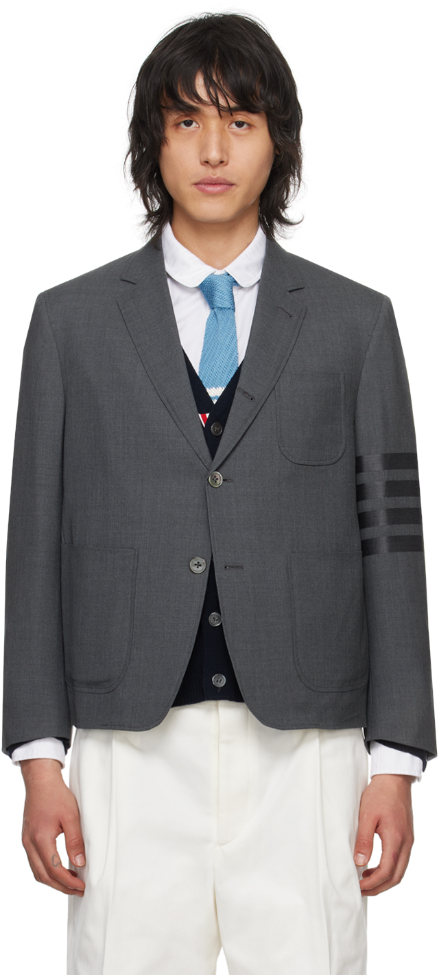 Shop Thom Browne Gray 4-bar Sack Sport Blazer In 025 Dark Grey