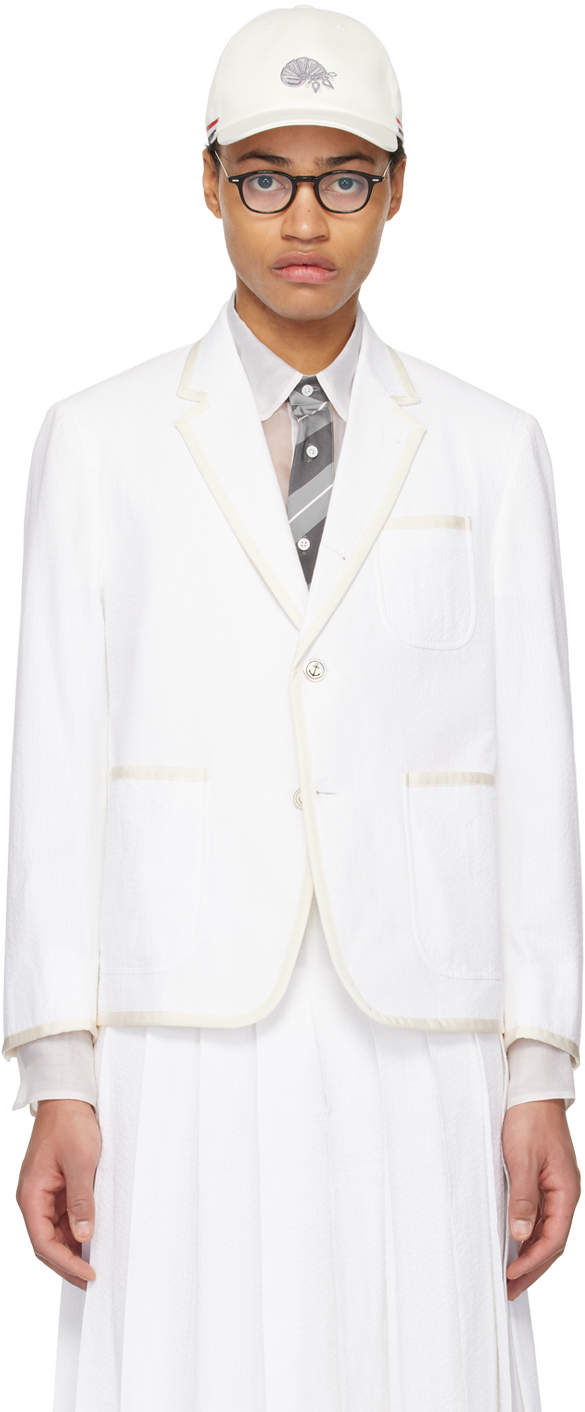Shop Thom Browne White Single-breasted Blazer In 100 White