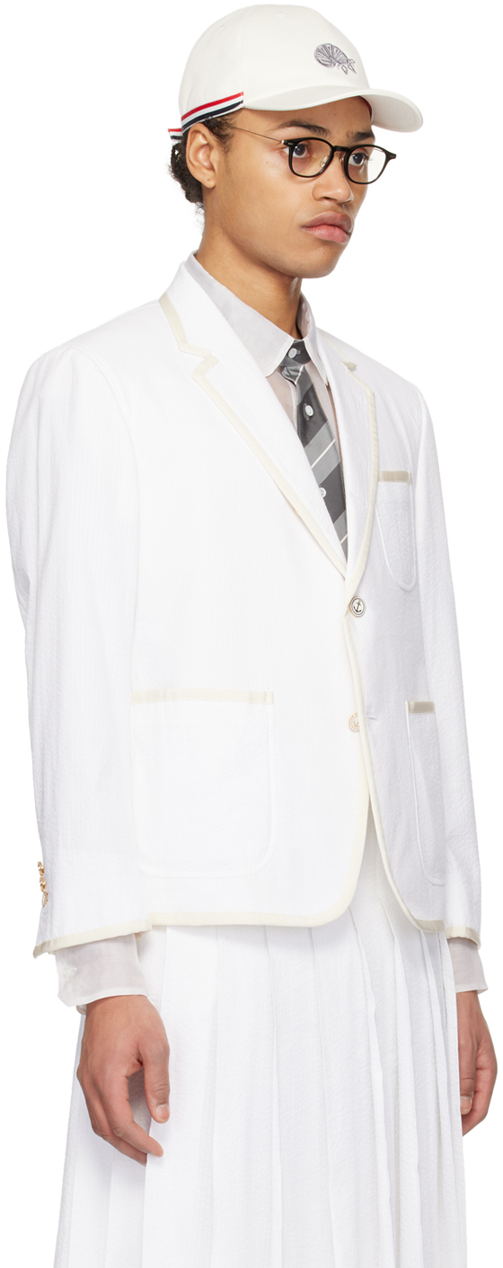 Shop Thom Browne White Single-breasted Blazer In 100 White