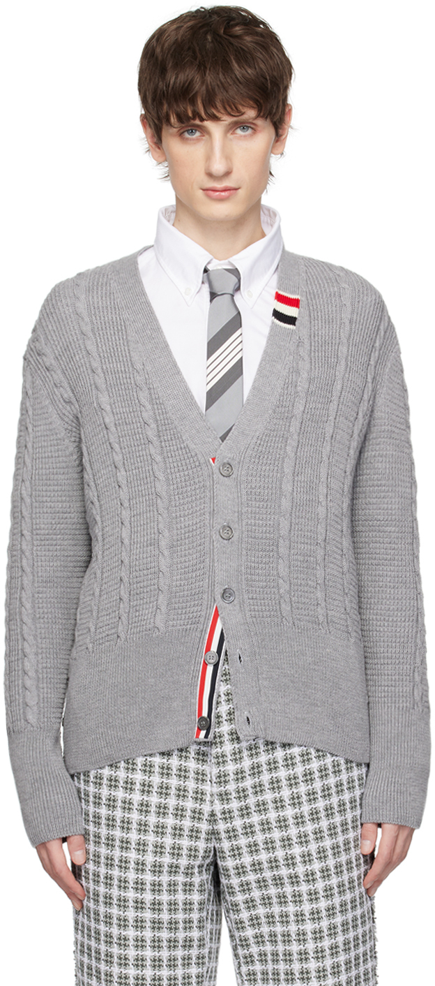 Gray Cable Knit Cardigan