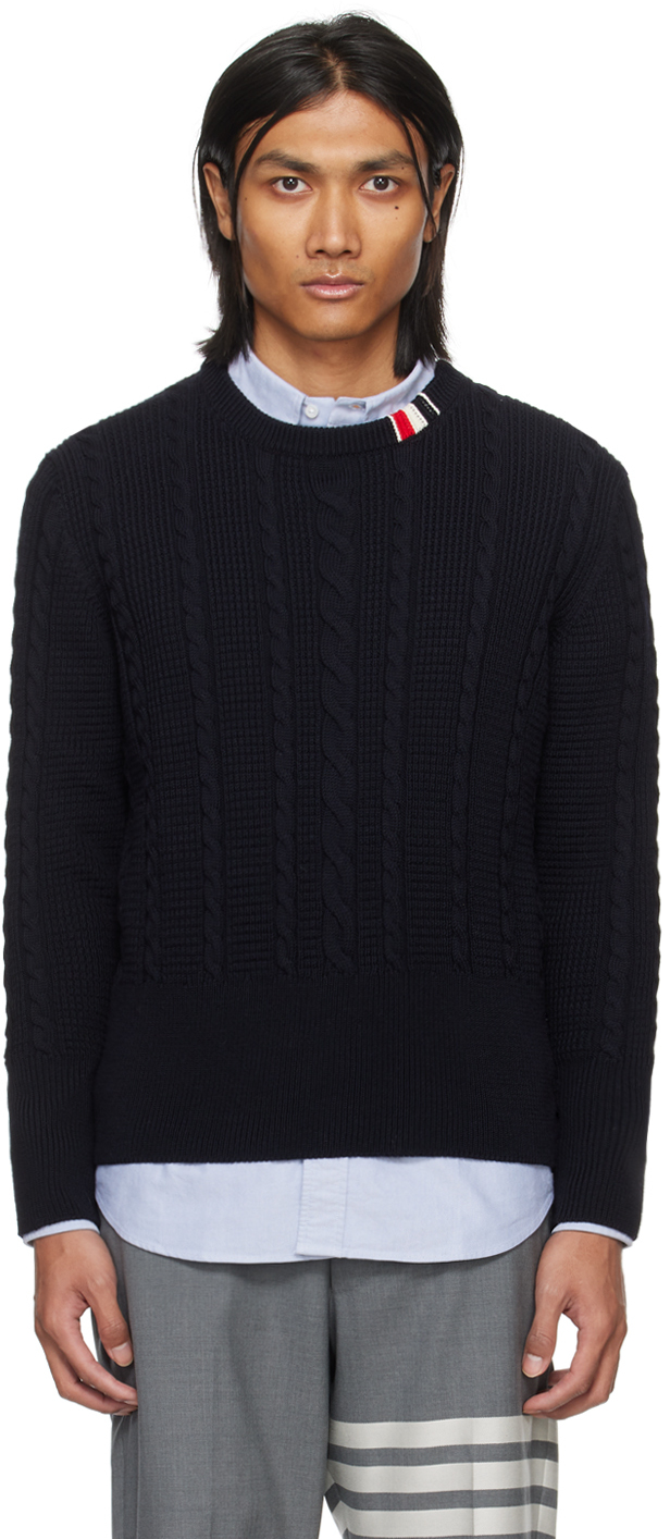 Shop Thom Browne Navy Striped Sweater In 415 Navy