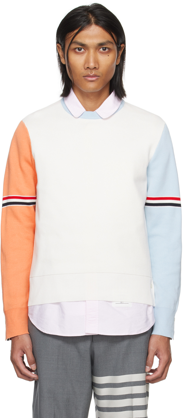 Thom Browne White Funmix Sweater In 996 Seasonal Multi