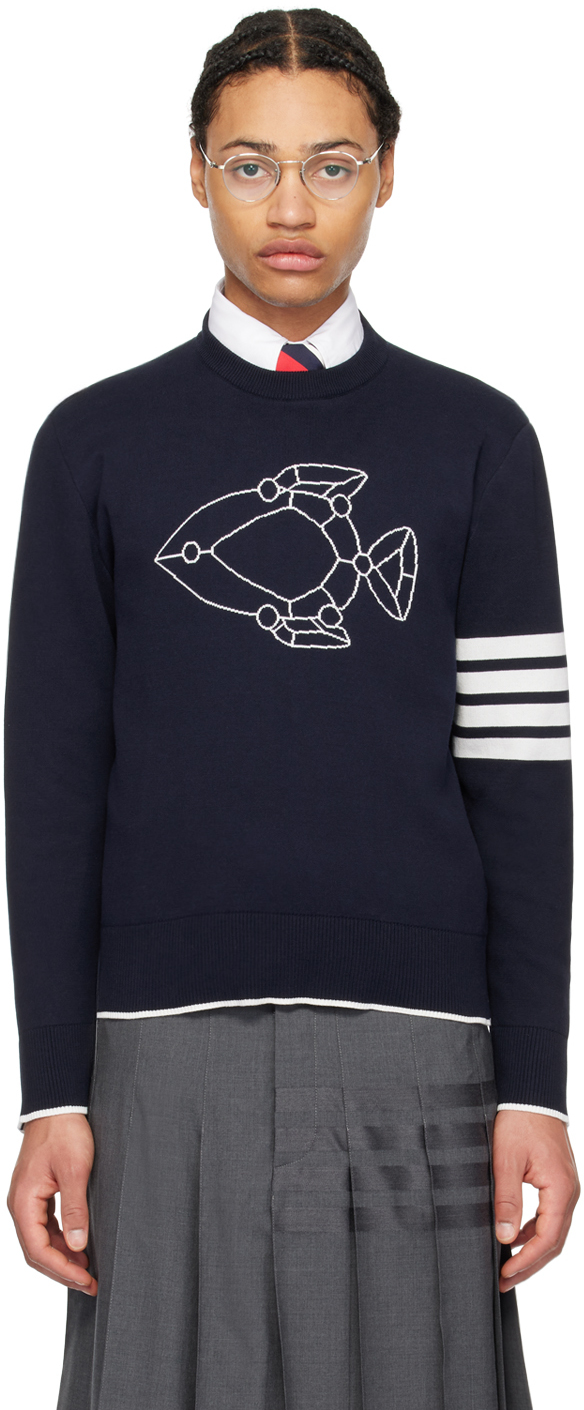 Shop Thom Browne Navy Fish Icon Sweater In 415 Navy