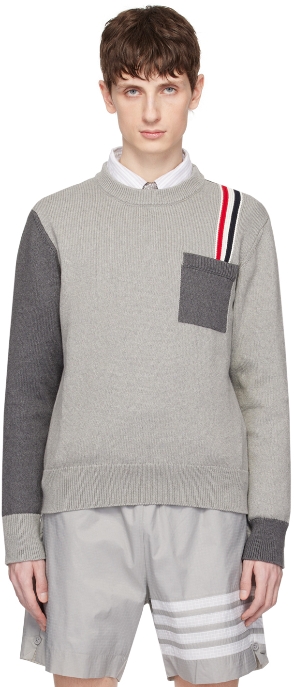Shop Thom Browne Gray Rwb Stripe Sweater In 982 Tonal Grey