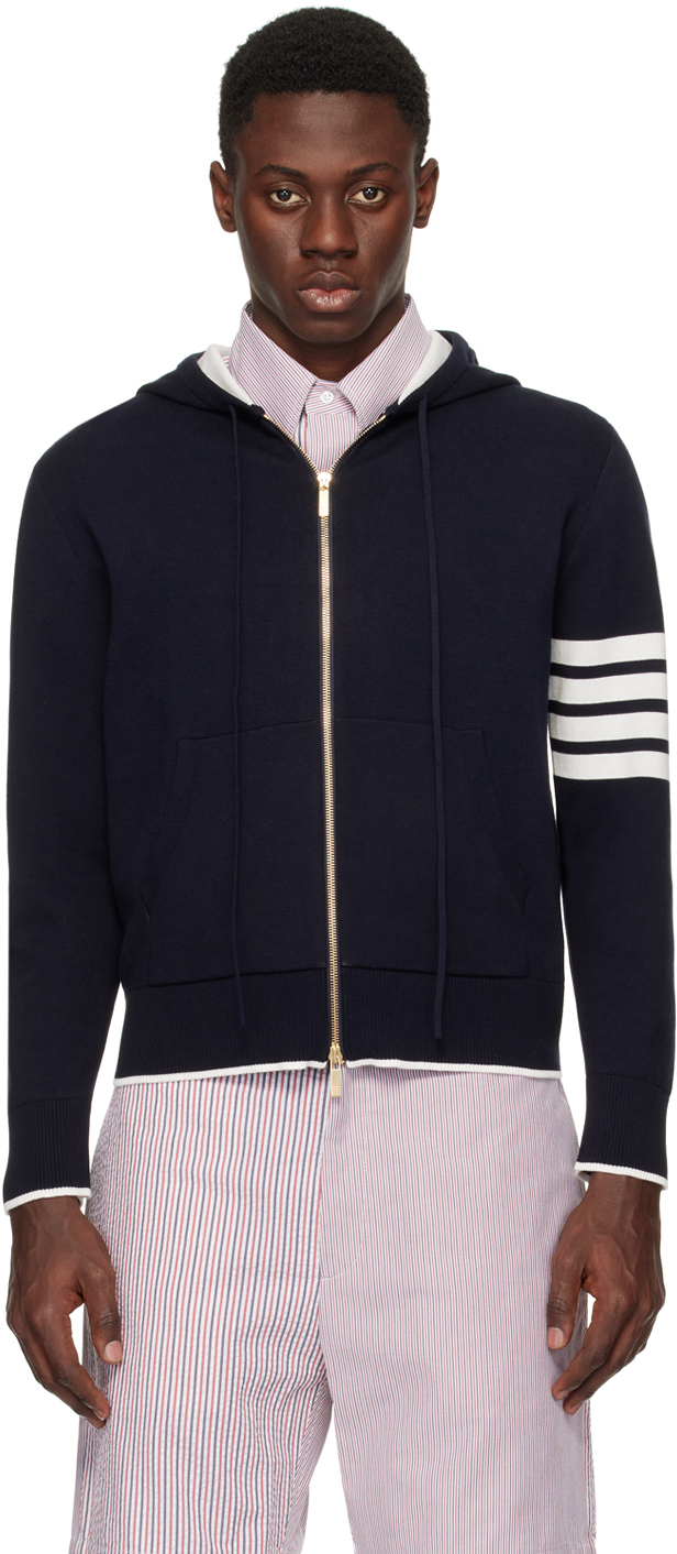 【関税込み】Thom Browne ネイビー 4-Bar Fish Icon フーディ Navy 4-Bar Fish Icon Hoodie by Thom Browne on Sale