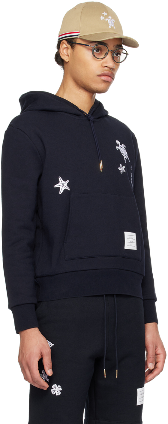 Shop Thom Browne Navy Nautical Embroidery Hoodie In 415 Navy