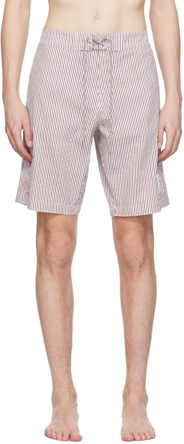 White Stripe Swim Shorts by Thom Browne on Sale