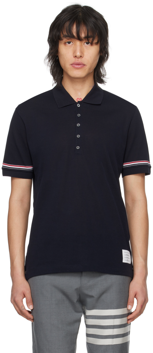 Thom Browne Navy Patch Polo In 415 Navy