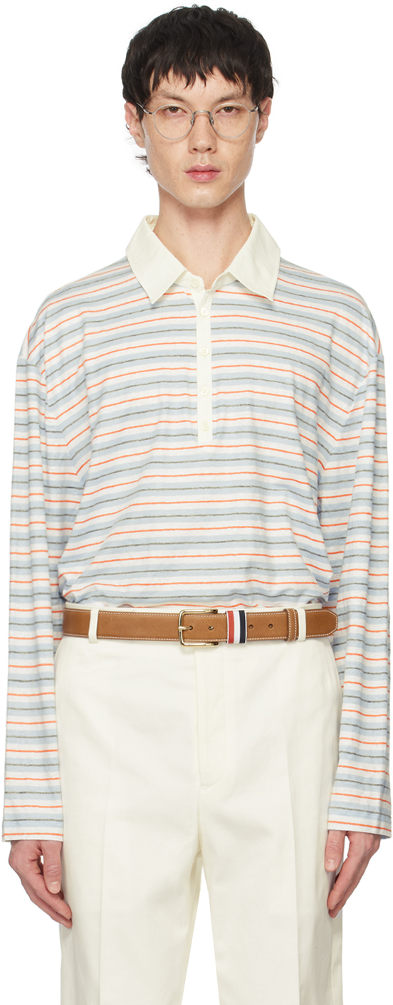 Thom Browne RWB-stripe polo shirt - White