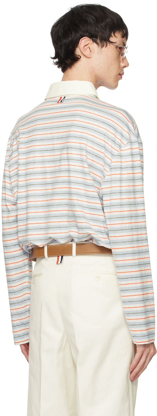 Thom Browne White & Blue Striped Polo In 460 Medium Blue