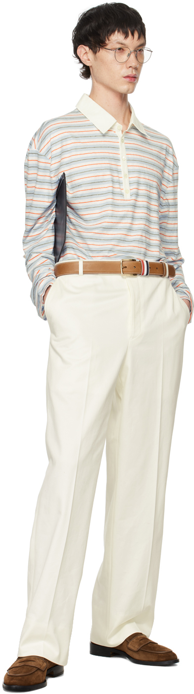 Thom Browne White & Blue Striped Polo In 460 Medium Blue