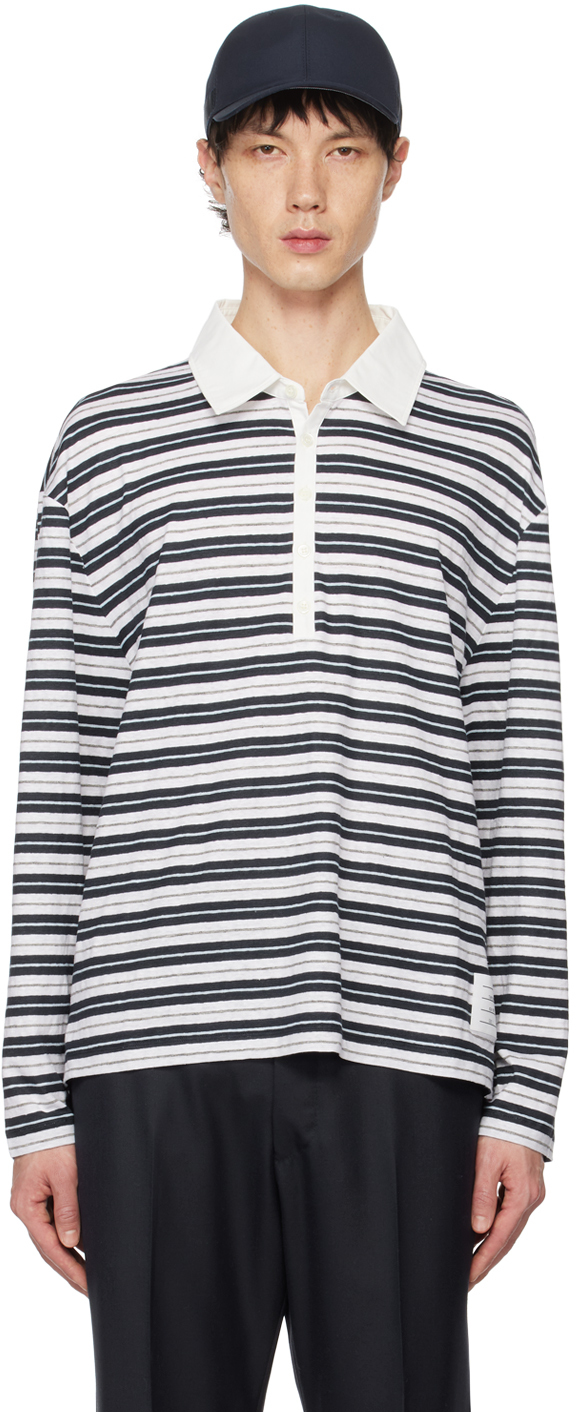 White & Navy Striped Polo