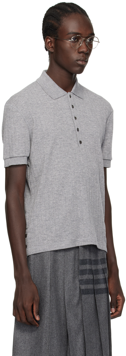 THOM BROWNE GRAY BUTTON POLO