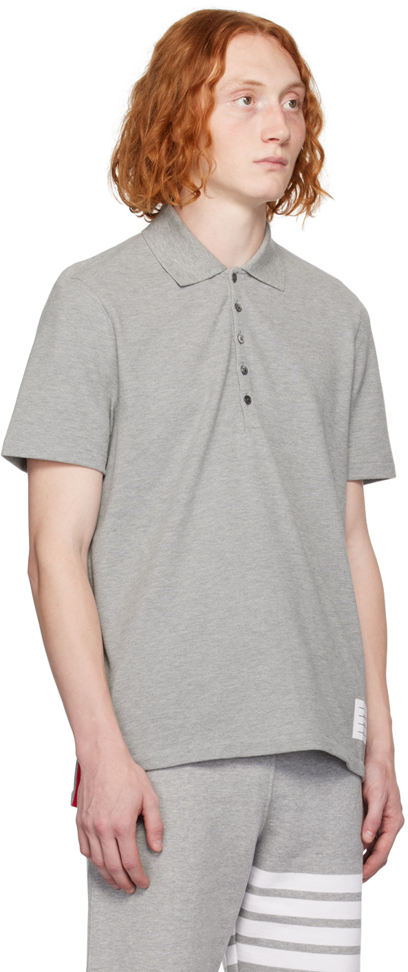 Thom Browne Tricolour-stripe Cotton Polo Shirt In 055 Lt Grey