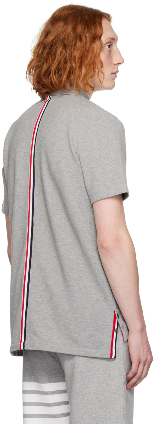 Thom Browne Tricolour-stripe Cotton Polo Shirt In 055 Lt Grey