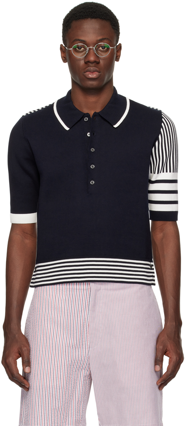 Shop Thom Browne Navy & White 4-bar Polo In 415 Navy
