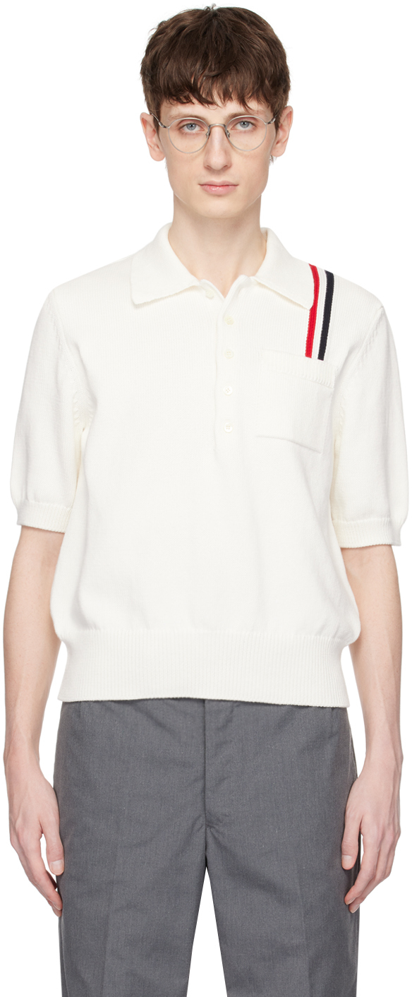 White RWB Stripe Polo by Thom Browne on Sale