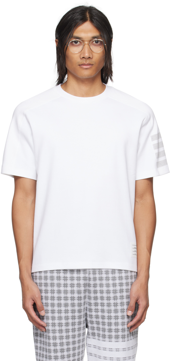 Shop Thom Browne White 4-bar T-shirt In 100 White