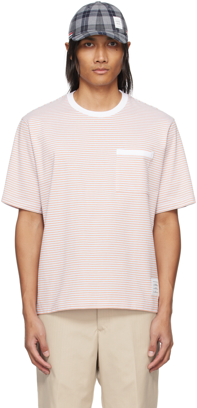 Thom Browne Orange Stripe T-shirt In 825 Orange