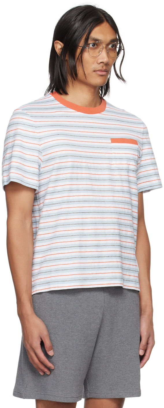 Shop Thom Browne Orange & Blue Striped T-shirt In 460 Medium Blue