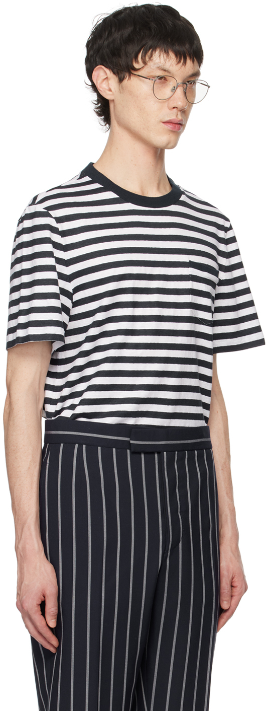 THOM BROWNE NAVY STRIPED POCKET T-SHIRT 