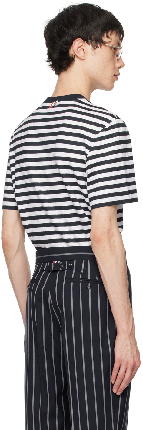 THOM BROWNE NAVY STRIPED POCKET T-SHIRT 