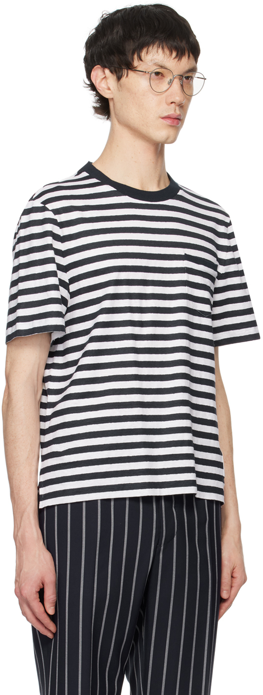 THOM BROWNE NAVY STRIPED POCKET T-SHIRT 