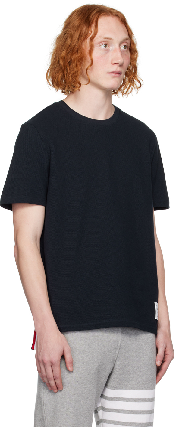 Thom Browne Navy Stripe Trim T-shirt In 415 Navy | ModeSens