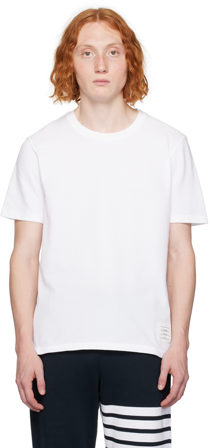 Thom Browne: White Stripe Trim T-Shirt | SSENSE