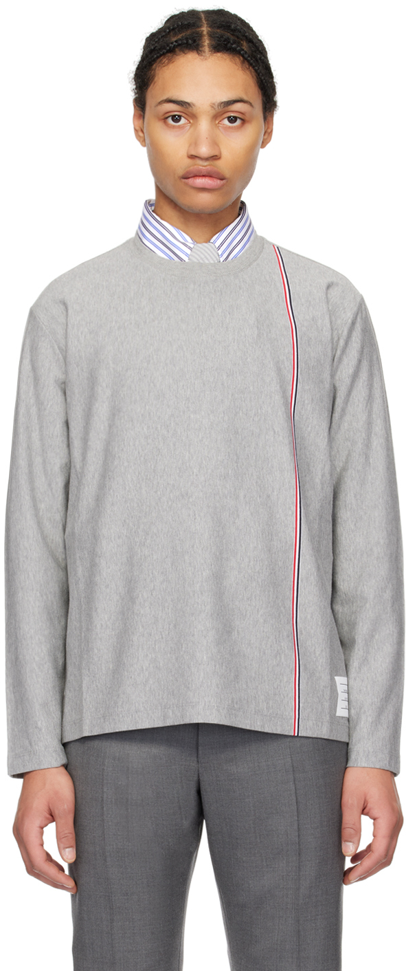 Thom Browne Rwb Stripe Cotton T-shirt In 035 Med Grey
