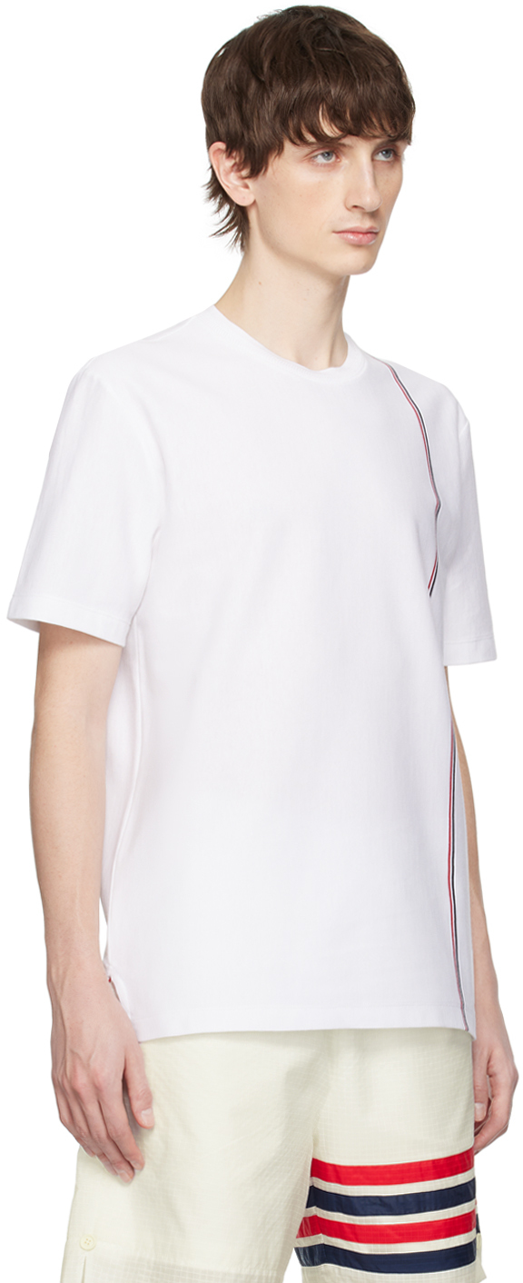 Thom Browne Crewneck T-shirt With Tricolor Intarsia In 100 White