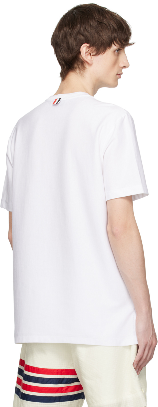 Thom Browne Crewneck T-shirt With Tricolor Intarsia In 100 White