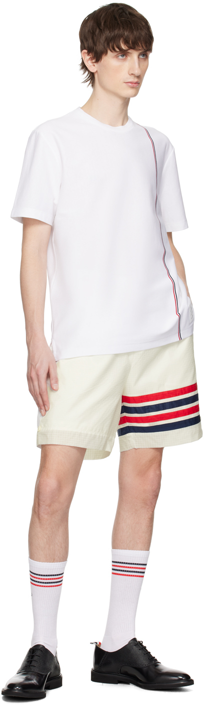 Thom Browne Crewneck T-shirt With Tricolor Intarsia In 100 White