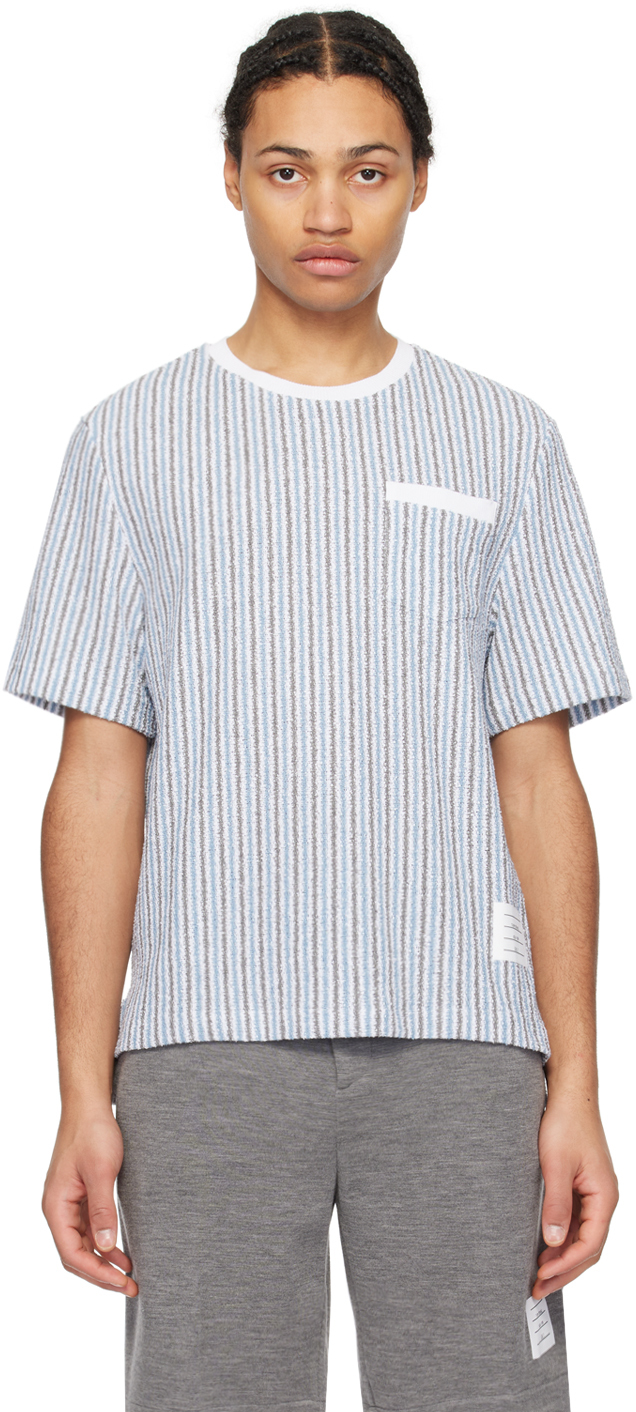 Shop Thom Browne Blue & Gray Striped T-shirt In 996 Seasonal Multi