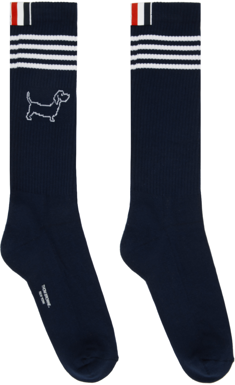 Shop Thom Browne Navy Hector Icon Athletic Socks In 415 Navy