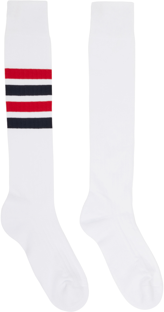 Thom Browne White Striped Socks In 960 Rwbwht