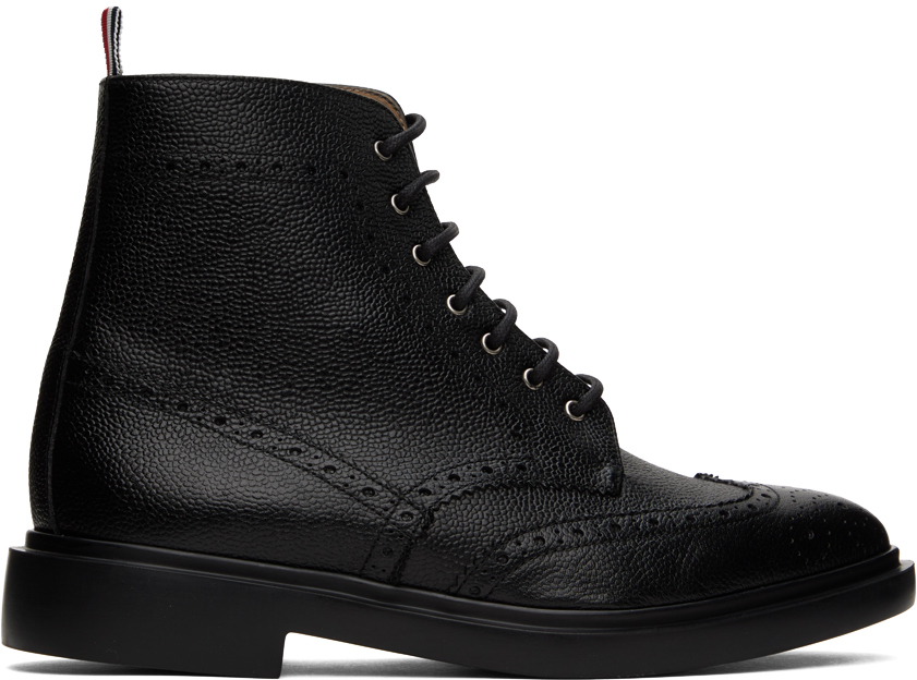 Shop Thom Browne Black Classic Wingtip Boots In 001 Black