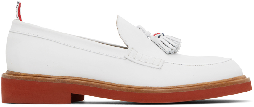 Shop Thom Browne White Suede Tassel Loafers In 100 White