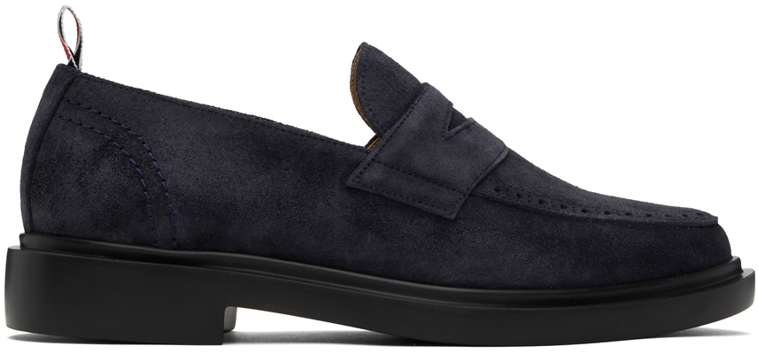 Shop Thom Browne Navy Classic Penny Loafers In 415 Navy