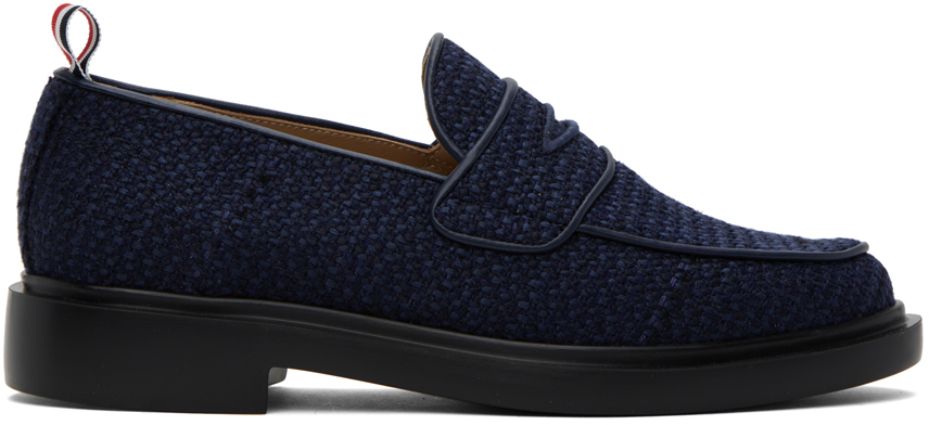 Navy Tweed Penny Loafers