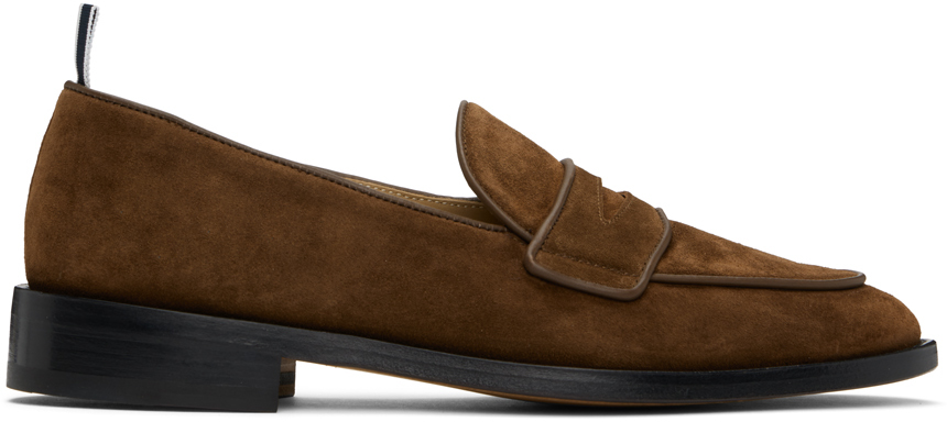 Brown Calf Suede Varsity Penny Loafers